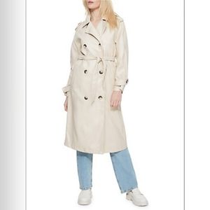 Dex/Black Tape Faux Leather Double Breasted Belted Trench Coat